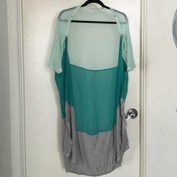 green & gray  mixed media Color block duster swim cover up - Picture 3 of 6